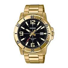 Casio Enticer Men Analogue Watch MTP-VD01G-1BVUDF (A1367)  (Quartz movement, Black dial, 45 mm Case diameter, Gold plated, 50 meters Water resistant)