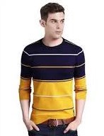 EYEBOGLER Striped Yellow T-Shirt for Men (Regular Fit, Cotton fabric with Anti fading treatment )