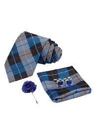 Mensome Chequered Tie, Cuff Links, Pocket Square & Lapel Pin Gift Set  (MicroFibre Material, Box for all items, Stainless steel Cuff links, Micro fiber pocket square)