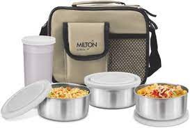 Milton Stainless Steel Lunch Box Set  (4 Pieces, 3-Piece Lunch Box 260ml, 1-Piece Tumbler 400ml, 100% leak proof lid and containers, Compartment for keeping spoon, fork, medicine etc.)